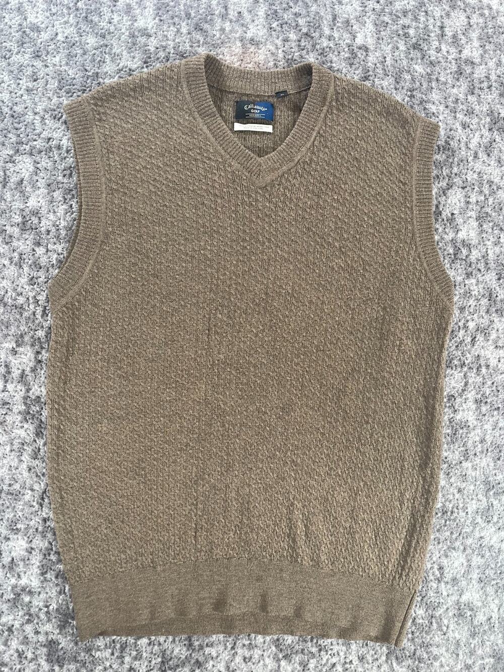 Callaway Golf Apparel Men's XL Sweater Vest Sleeveless Brown Merino Wool